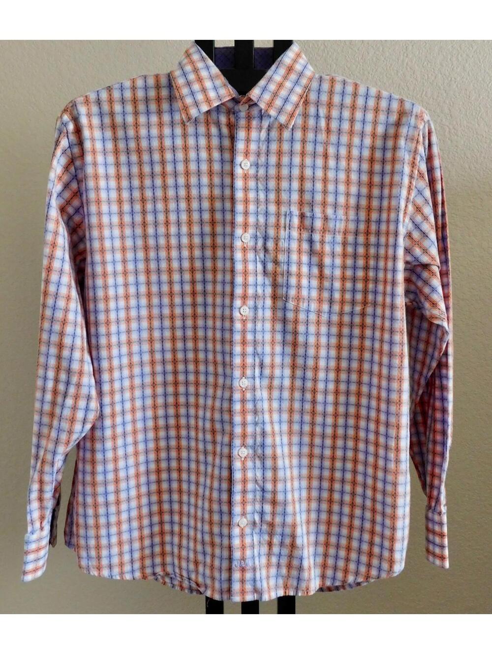 Johnston & Murphy Mens Size L Cotton Plaid Shirt Tailored Fit Button Front